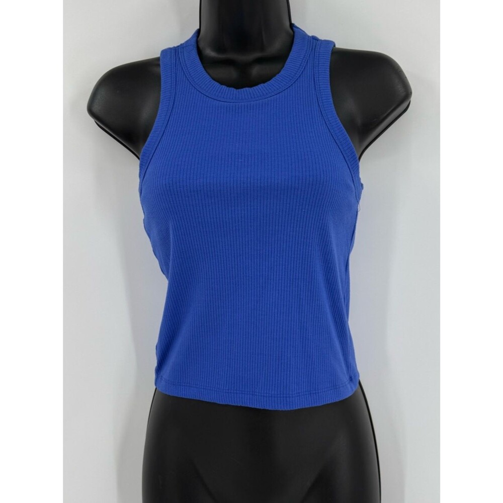 Aqua Athletic Meet and Greet Ribbed Crop Tank | Blue | XS - Picture 2 of 6